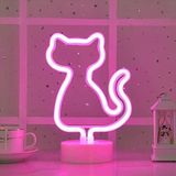 Neon Kedi Masa Gece Lambası – Pembe Işıklı, Usb Ve Pilli Dekoratif
