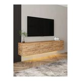 Neon Led Işıklı Duvara Monte, 3 Kapaklı Tv Sehpası – 160 Cm - Modern Tasarım Atlantik Çam