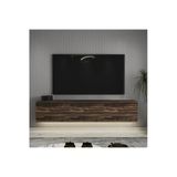 Neon Led Işıklı Duvara Monte, 3 Kapaklı Tv Sehpası – 160 Cm - Modern Tasarım Sandık Ceviz