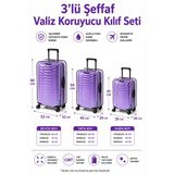 Neon * Mor * Şeffaf Valiz Koruyucu Kılıf Ve Bavul Koruyucu Kılıf - 3'L Ü Set ( Büyük +Orta + Kabin)