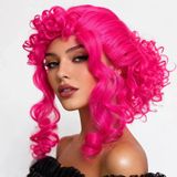 Neon Pembe Bukleli Kıvırcık Cosplay Peruğu - İçi Astarlı