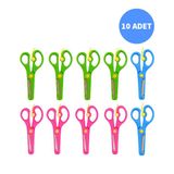 Neon Plastik Korumalı Küt Uçlu Yaylı Çocuk Okul Makası 10Lu Set