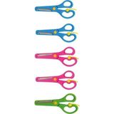 Neon Plastik Korumali Kut Uclu Yayli Cocuk Okul Makasi 5 Li Set