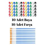 NEON PLUS 10 adet ( 6 renk 3ml) Akrilik Boya ve 10 Adet Fırça, Workshop, Etkinlik Boyama