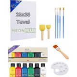 Neon Plus 25x35 Tuval, 6x75ml Akrilik Boya,fırça,palet Hobi Seti, Resim Çalışması