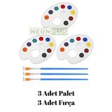 NEON PLUS 3 Adet Resim Palet Ve 3 Adet Resim Fırçası, Etkinlik Boyama Seti