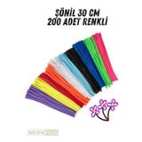 NEON PLUS 30 Cm Renkli Şönil 200 Adet Renkli Tel Çubuk