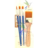 Neon Plus 4' Lü Fırça Seti, Sanatsal 4 Numara Zemin Fırçalı Set, Akrilik Boya, Yağlı, Sulu, Guaj Boya Fırçası