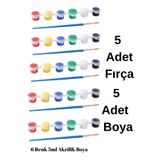 NEON PLUS 5 Adet Fırça ve 5 Adet 6 Renk Akrilik Boya (3ml Boyalar) Etkinilk, Workshop Boyama