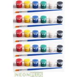 NEON PLUS Akrilik Boya 3ml (6 Renk) Toplam 5 Paket Boya 5 Adet Fırça, Workshop, Etkinlik Boyama Seti