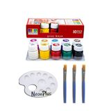 NEON PLUS Guaj Boya 10x20ml, Palet, 3 Adet Fırça