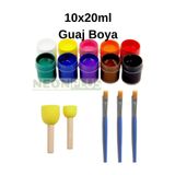 NEON PLUS Guaj Boya 10x20ml Ponpon,3'lü Fırça, Boyama Seti