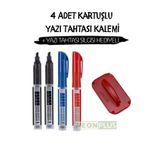 NEON PLUS Kartuşlu Beyaz Tahta Kalemi 4 Lü Set 2 Siyah 1 Kırmızı 1 Mavi Ve Tahta Silgisi