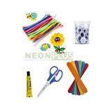 NEON PLUS Kırtasiye seti, El işi Seti, Şönil, Makas, Oynar Göz, Makas, Yapıştırıcı, Renkli Dil Çubuğu