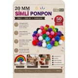 NEON PLUS Renkli Simli Ponpon 50'li Paket 20 mm Hobi Tasarım Anasınıfı Kreş Etkinlik Elişi