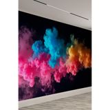 Neon Renkli Mavi Pembe Turuncu Geçişli Duman Desenli Tekstil Duvar Kağıdı, 150 x 100