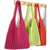 Neon Rerkli Çanta, File Çanta, Makrome Çanta, Örgü Çanta, Renkli Çanta, Omuz Çantası Fuşya Çanta