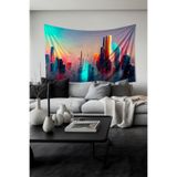Neon Şehir Manzarası Desenli Duvar Halısı Duvar Örtüsü Tapestry Süetimsi Dokulu%100 Polyester Kumaş