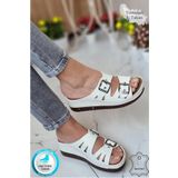 Neon Shoes Darma Kadın Günlük Terlik Çift Bant Taşlı Tokalı Ortopedik Taban Anne Dışarı & Ev Içi Terliği