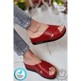 Neon Shoes Lina Kadın Anatomik Ortopedik Konfor Modeli Terlik Hafif Şık Topuklu Günlük Dışarı Ev İçi Terliği - Kırmızı
