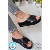 Neon Shoes Lina Kadın Anatomik Ortopedik Konfor Modeli Terlik Hafif Şık Topuklu Günlük Dışarı Ev İçi Terliği - Siyah