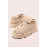 Neon Shoes Mini Süet Içi Kürklü Nakışlı Bilekte Kalın Taban Kadın Bot & Bootie - Bej
