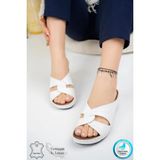 Neon Shoes Putu Kadın Çapraz Konfor Modeli Günlük Ortopedik Terlik Anne Orta Yaş Genç Ev & Dışarı Terliği - Beyaz