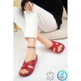 Neon Shoes Putu Kadın Çapraz Konfor Modeli Günlük Ortopedik Terlik Anne Orta Yaş Genç Ev & Dışarı Terliği - Kırmızı