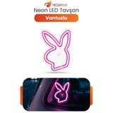 Neon Tavşan Led Araç İçi Cam Lambası Vantuzlu Pembe Dekoratif Işık Ortam Aydınlatma Vitrin