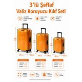 Neon * Turuncu * Şeffaf Valiz Koruyucu Kılıf Ve Bavul Koruyucu Kılıf - 3'L Ü Set ( Büyük +Orta + Kabin)