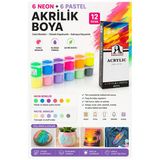 Neon Ve Pastel Akrilik Boya 12 Renk 1 Paket Monalisa 22 Ml 12 Li Akrilik Boya Resim Dersi Tuval Ahşap Taş Boya Seti