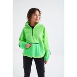 Neon Yeşil Etek Ucu Büzgülü Yarım Fermuarlı Oversize Kadın Polar Sweatshirt - 97238