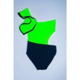 Neon Yeşil Kolu Volan Detaylı Kız Çocuk Mayo Db200566cm - 12 - 13 Yaş - Siyah