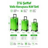 Neon * Yeşil * Şeffaf Valiz Koruyucu Kılıf Ve Bavul Koruyucu Kılıf - 3'L Ü Set ( Büyük +Orta + Kabin)