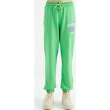 Neon Yeşil Yazı Nakışlı Standart Kalıp Jogger Kız Çocuk Eşofman Alt - 75120