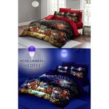 Neonlu Fosforlu Nevresim Takımı (Lastikli Çarşaflı) Çift Kişilik%100 Pamuk Saten Nights Houses