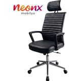 Neonx|belinay Başlıklı Çalışma Koltuğu Ultra Lüx Derili Metal Ayaklı - Siyah