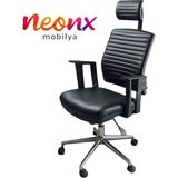 Neonx|relax Pro Desk Başlıklı Demir Ayaklı Derili Çalışma Koltuğu - Siyah