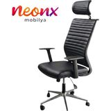 Neonx|spring Pro Başlıklı Deri ve Metal Ayaklı Çalışma Sandalyesi Ultra Lüx - Siyah