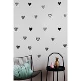 NeoPrint Siyah Kalpler 102 Adet Duvar Sticker - El Çizimi Dekoratif Etiketler Çocuk ve Yatak Odası Süsü