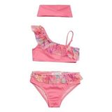 NEOPY 255204 Lane Tek Omuz Fırfır Detay Kız Çocuk Bikini PEMBE