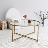 Neostill Gold Sun Şeffaf Cam Orta Sehpa Modern Tasarım 83 cm Genişlik 40 cm Yükseklik