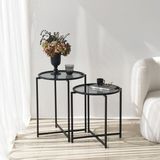 Neostill - Siyah Metal 2li Yan Sehpa S412F - Füme