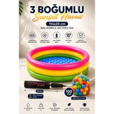 NeoThings Şişme Tabanlı Renkli Oyun Havuzu 114x25 cm 3 Boğumlu Çocuk Havuzu 100 Toplu Hızlı Pompa