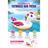 NeoThings Unicorn Tek Boynuzlu At Şişme Binici Deniz Yatağı Tutmaçlı Dev Ada Yatak Büyük Boy Deniz Simidi