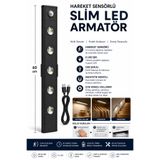 Neovista 60 Cm Siyah 4w Slim Led Kabin Armatürü Hareket Sensörlü Dekoratif Gece Lambası Usb Şarjlı Aydınlatma