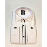 Neowit Beyaz Siyah Şeritli Kol Düğmeli Slim Fit Gömlek - 2XL