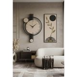 Nera Tasarım Modern Duvar Saati ve Dekoratif Tablo Seti Siyah Krem Salon Duvar Dekoru Ev Dekorasyonu