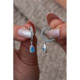 Nereze 925 Ayar 15 mm Halka Aquamarin Damla Taşlı Gümüş Küpe