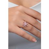 Nereze 925 Ayar Ayarlanabilir Pembe Taşlı Lotus Çiçeği Gümüş Yüzük